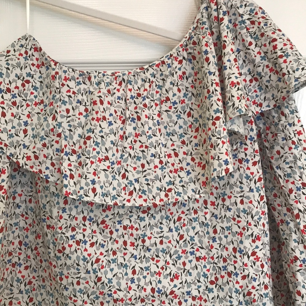 ZARA BASIC 4th of July colors One Shoulder Ruffle with flowers NWT